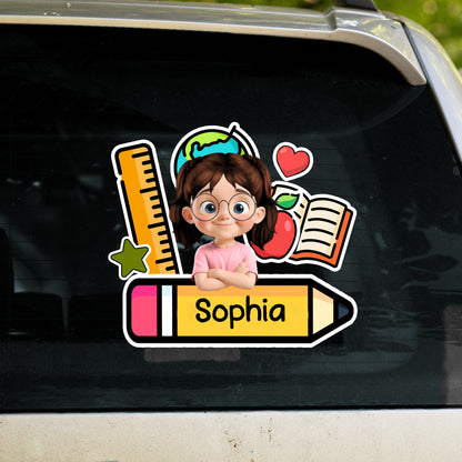 Customizable Decal With Young Student and School Essentials