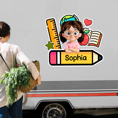 Customizable Decal With Young Student and School Essentials