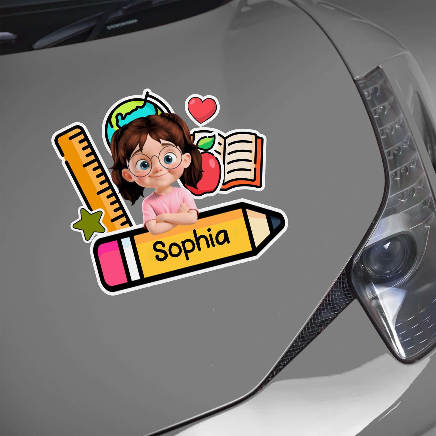 Customizable Decal With Young Student and School Essentials