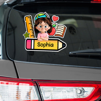 Customizable Decal With Young Student and School Essentials
