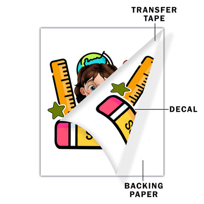 Customizable Decal With Young Student and School Essentials