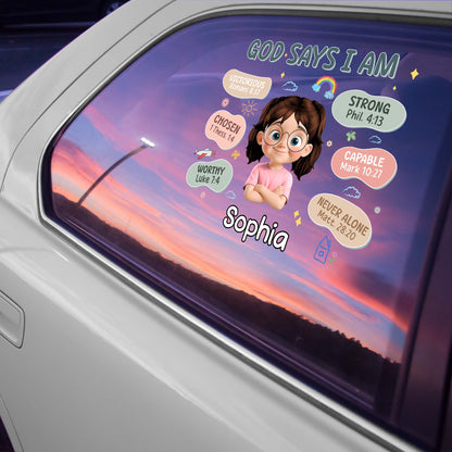 Calcomanía "Dios dice que soy", niña y versículos bíblicos - Calcomanía decorativa personalizada - KID090_STIK