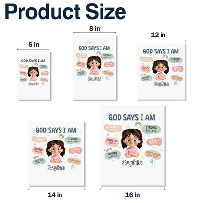 Calcomanía "Dios dice que soy", niña y versículos bíblicos - Calcomanía decorativa personalizada - KID090_STIK