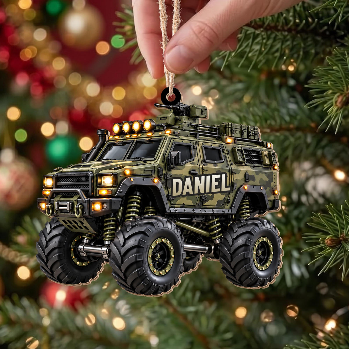 Ready For Adventure Military Armored Vehicle Monster Truck Design - Personalized Custom Wood Ornament, Custom Shaped - KID1008_WDO