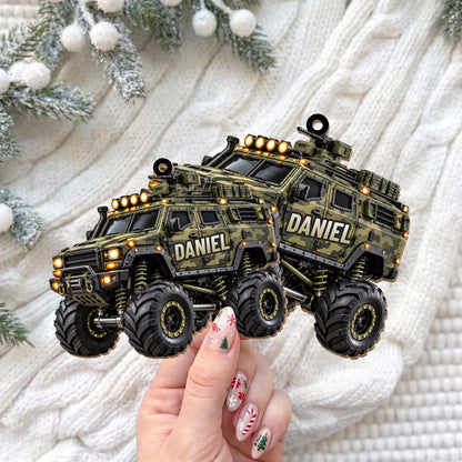 Ready For Adventure Military Armored Vehicle Monster Truck Design - Personalized Custom Wood Ornament, Custom Shaped - KID1008_WDO