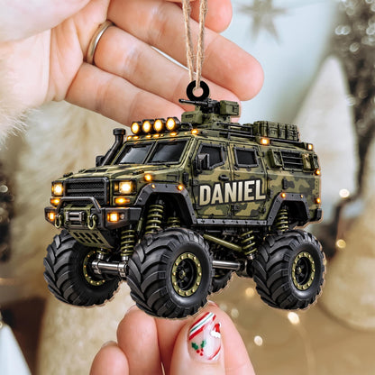 Ready For Adventure Military Armored Vehicle Monster Truck Design - Personalized Custom Wood Ornament, Custom Shaped - KID1008_WDO