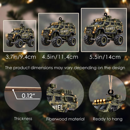 Ready For Adventure Military Armored Vehicle Monster Truck Design - Personalized Custom Wood Ornament, Custom Shaped - KID1008_WDO