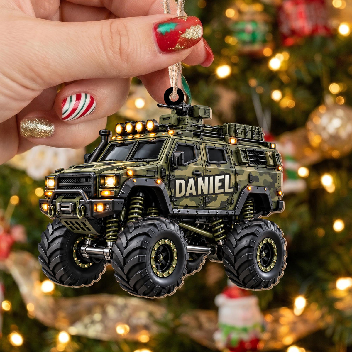 Ready For Adventure Military Armored Vehicle Monster Truck Design - Personalized Custom Wood Ornament, Custom Shaped - KID1008_WDO
