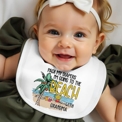 Pack My Diapers I'm Going to the Beach, Palm Tree and Suitcase - Personalized Baby Bib - KID102_BBB