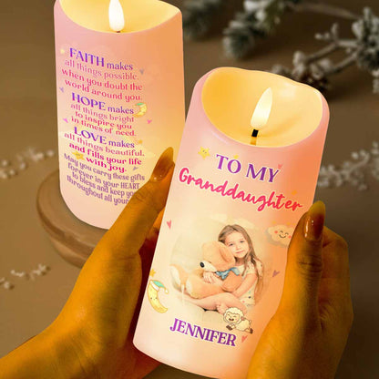 To My Granddaughter, Teddy Bear and Hearts LED Candle