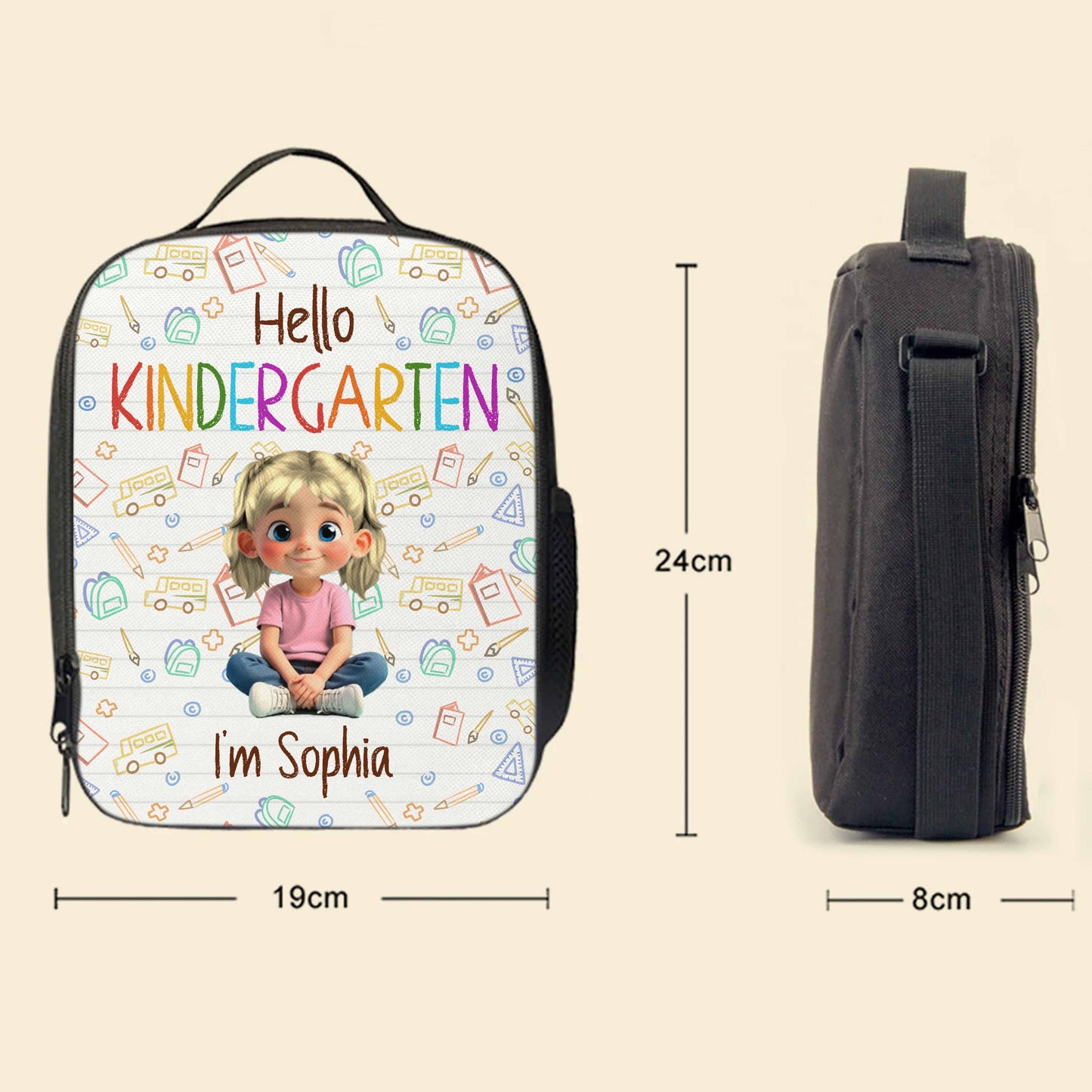 Hello Kindergarten Cartoon Girl And School Supplies