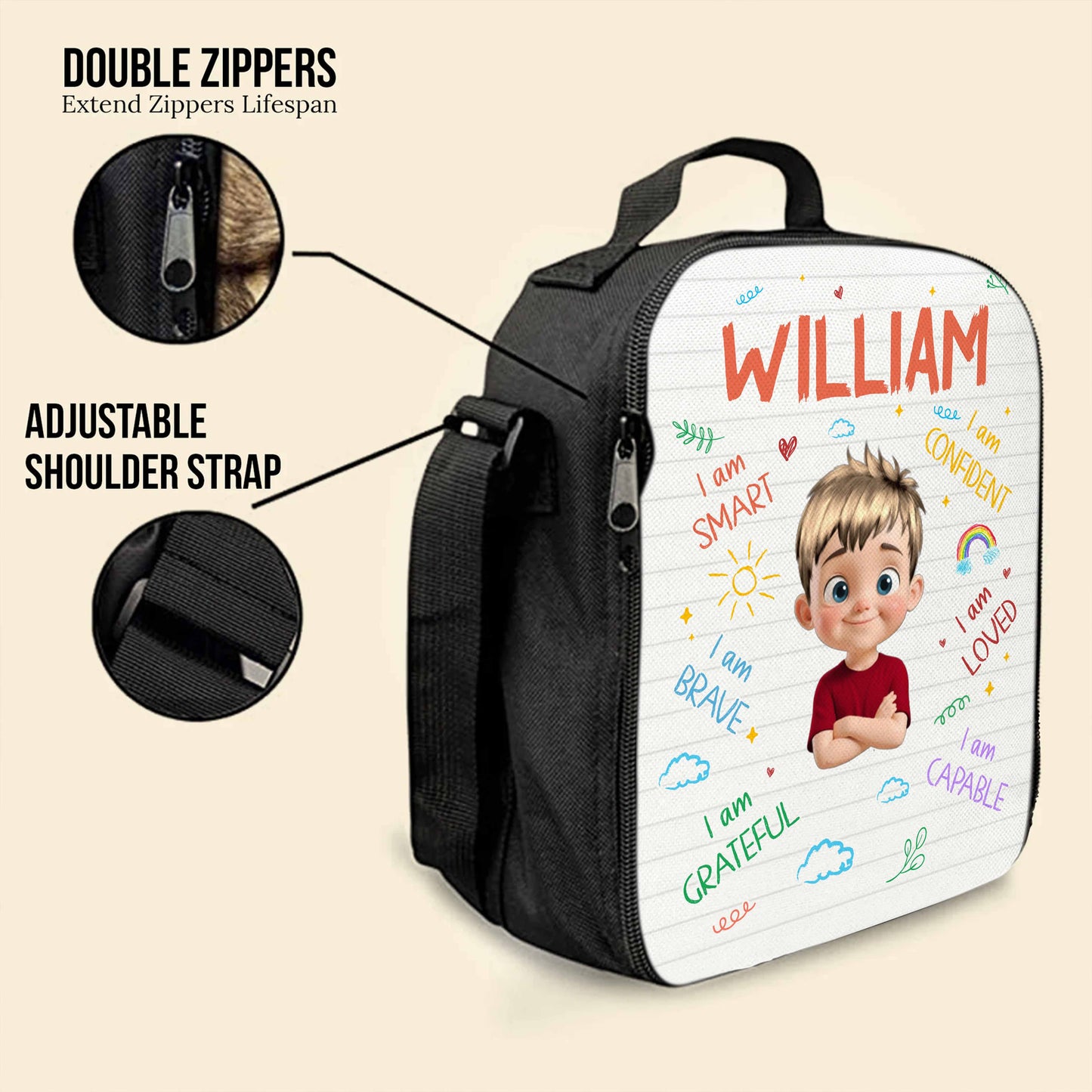 I Am Smart, I Am Brave, I Am Loved, Inspiring Lunch Bag