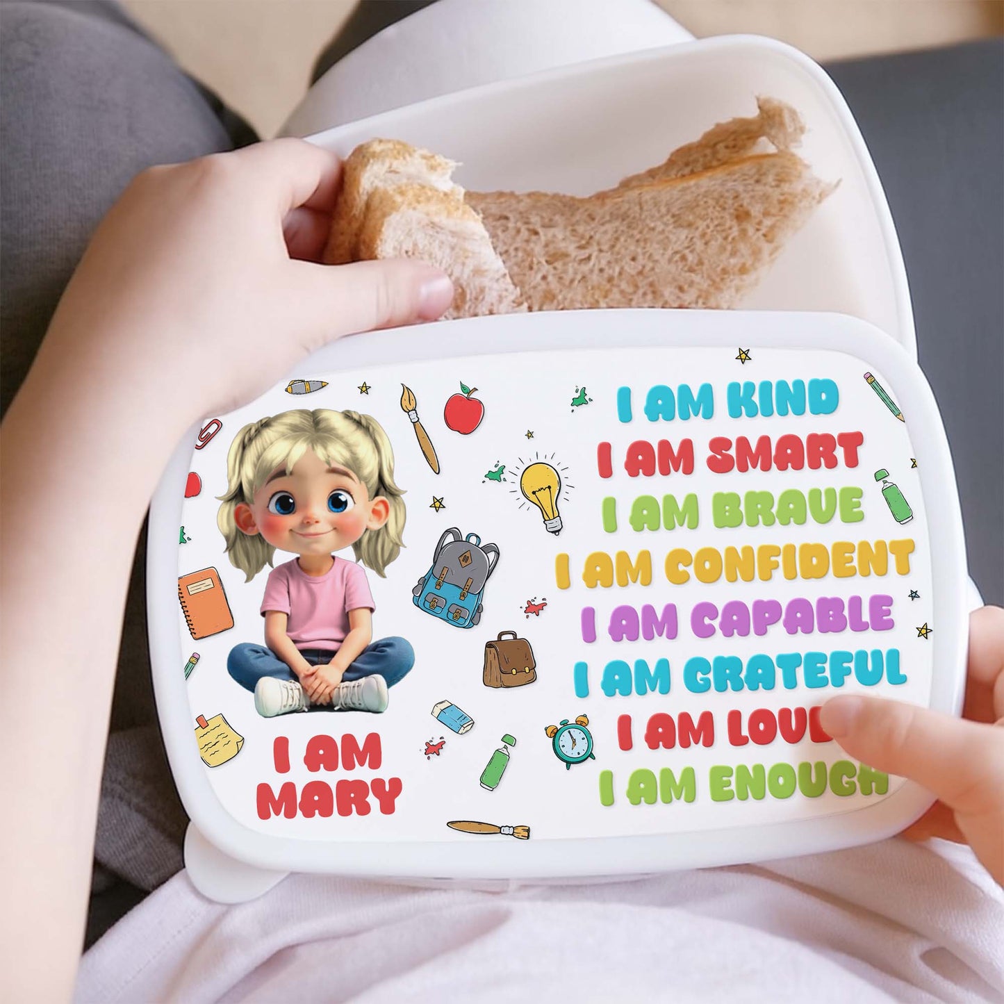 Je suis gentil, intelligent, courageux, aimé, fournitures scolaires - Boîte à lunch personnalisée pour enfant - KID125_PLUBO