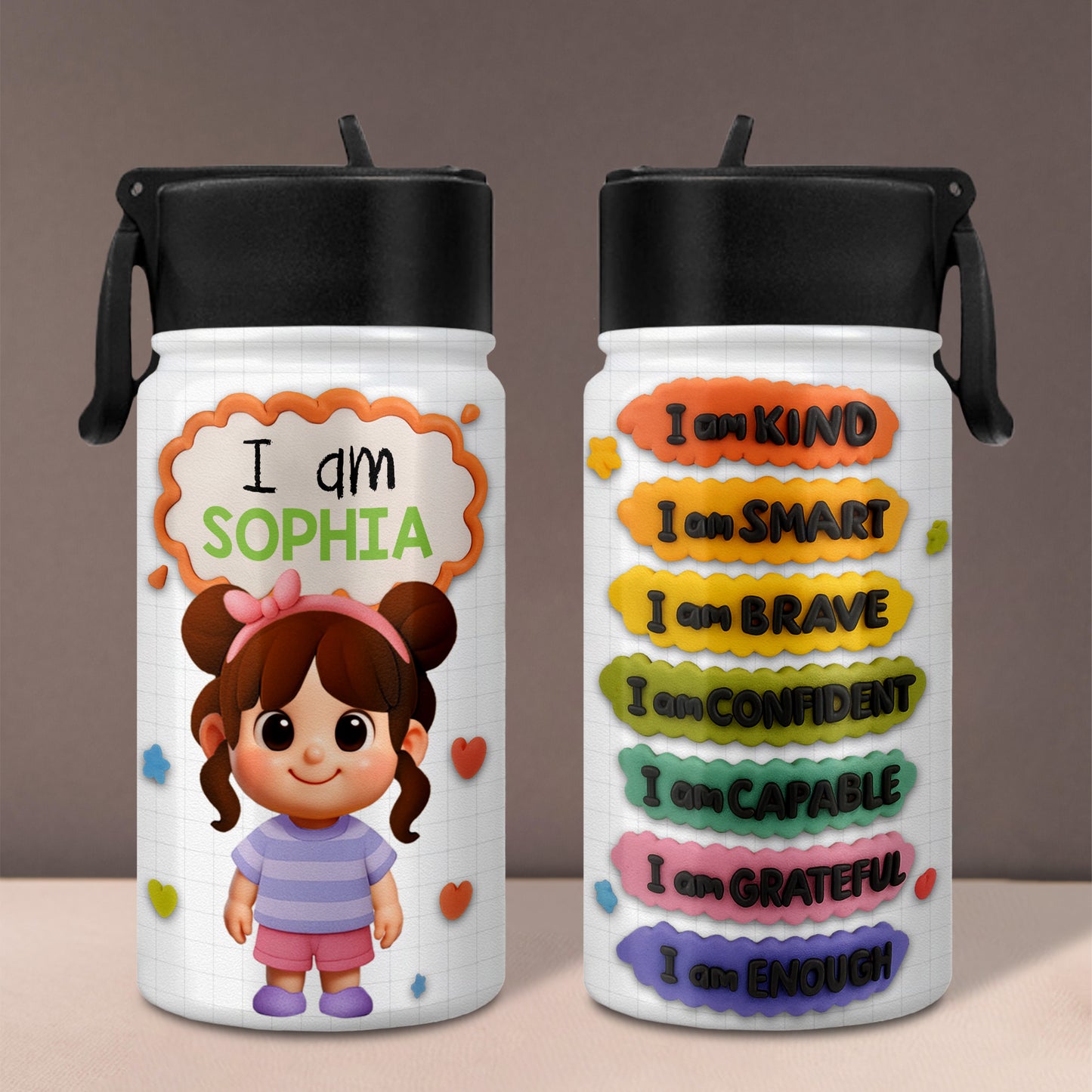 I Am Kind, Smart, Brave Affirmations Water Bottle