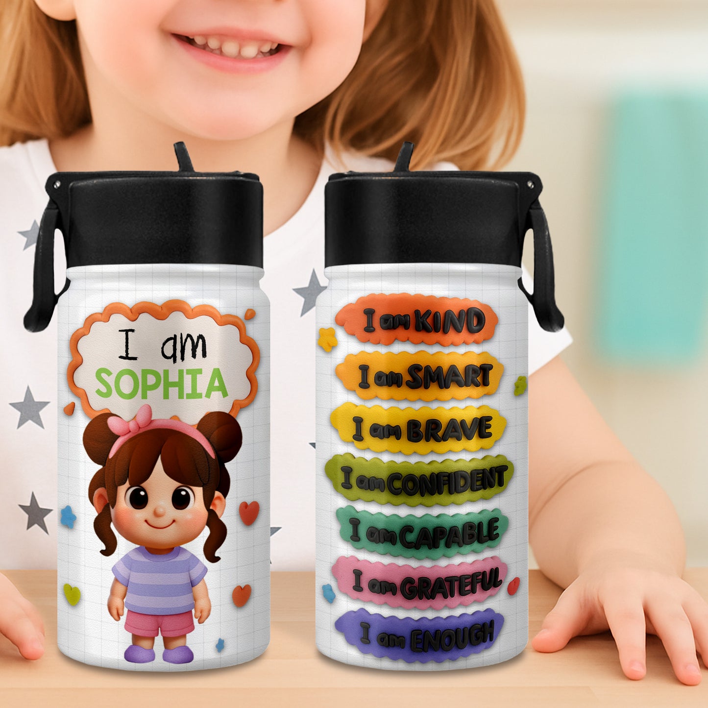 I Am Kind, Smart, Brave Affirmations Water Bottle