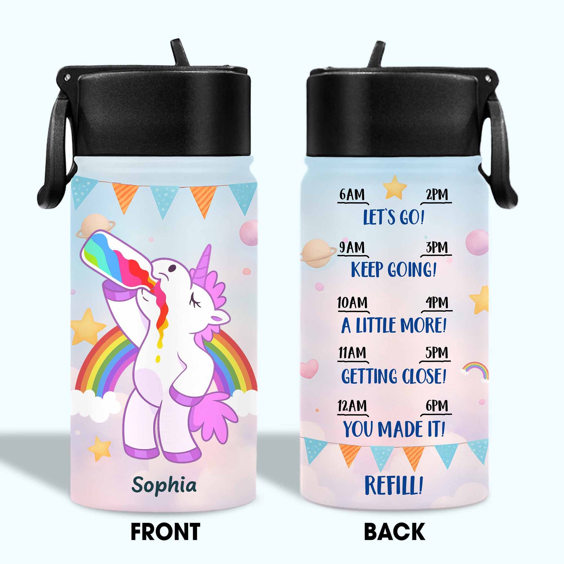 Let's Go Keep Going Motivational Unicorn Water Bottle