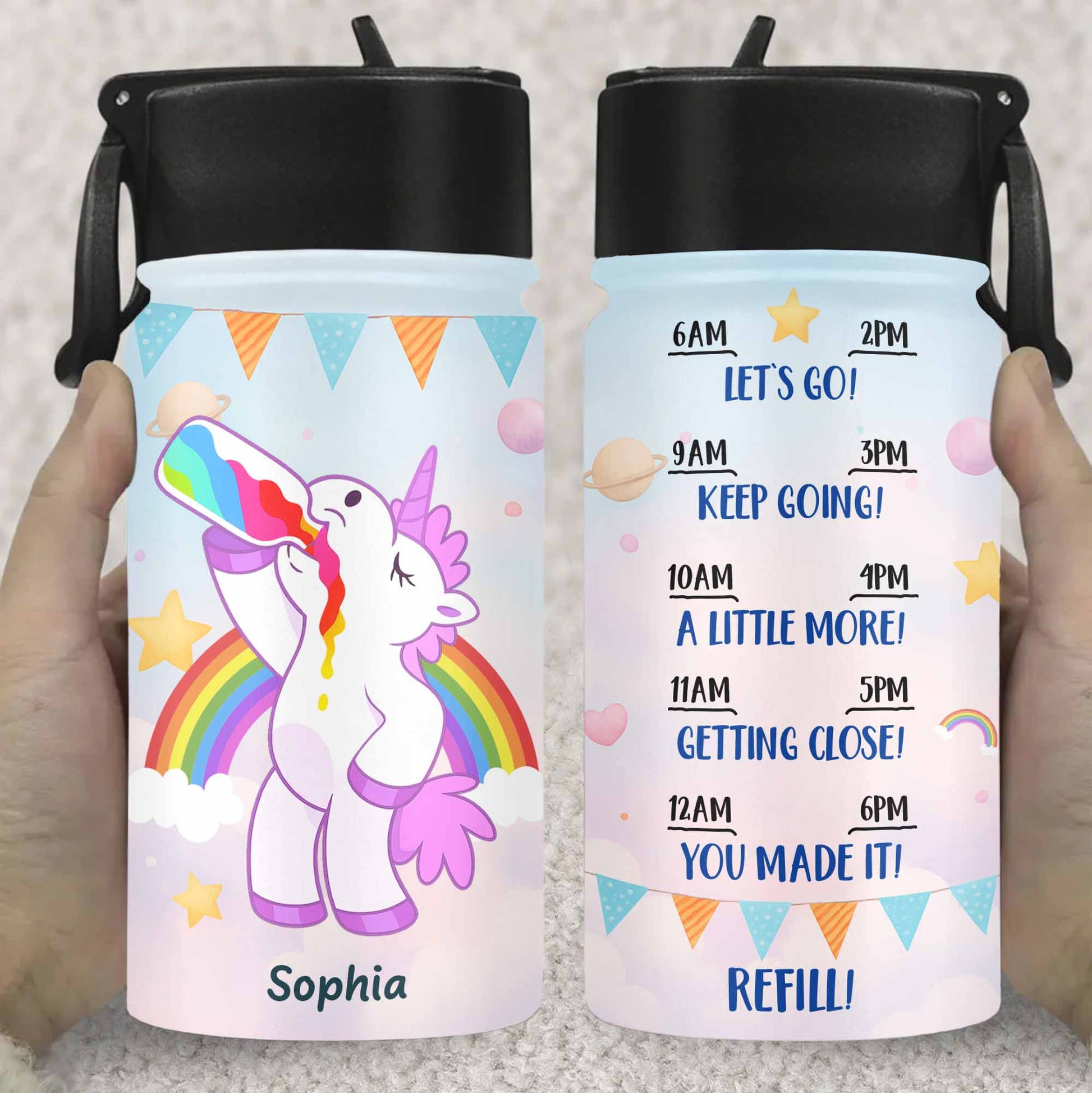 Let's Go Keep Going Motivational Unicorn Water Bottle