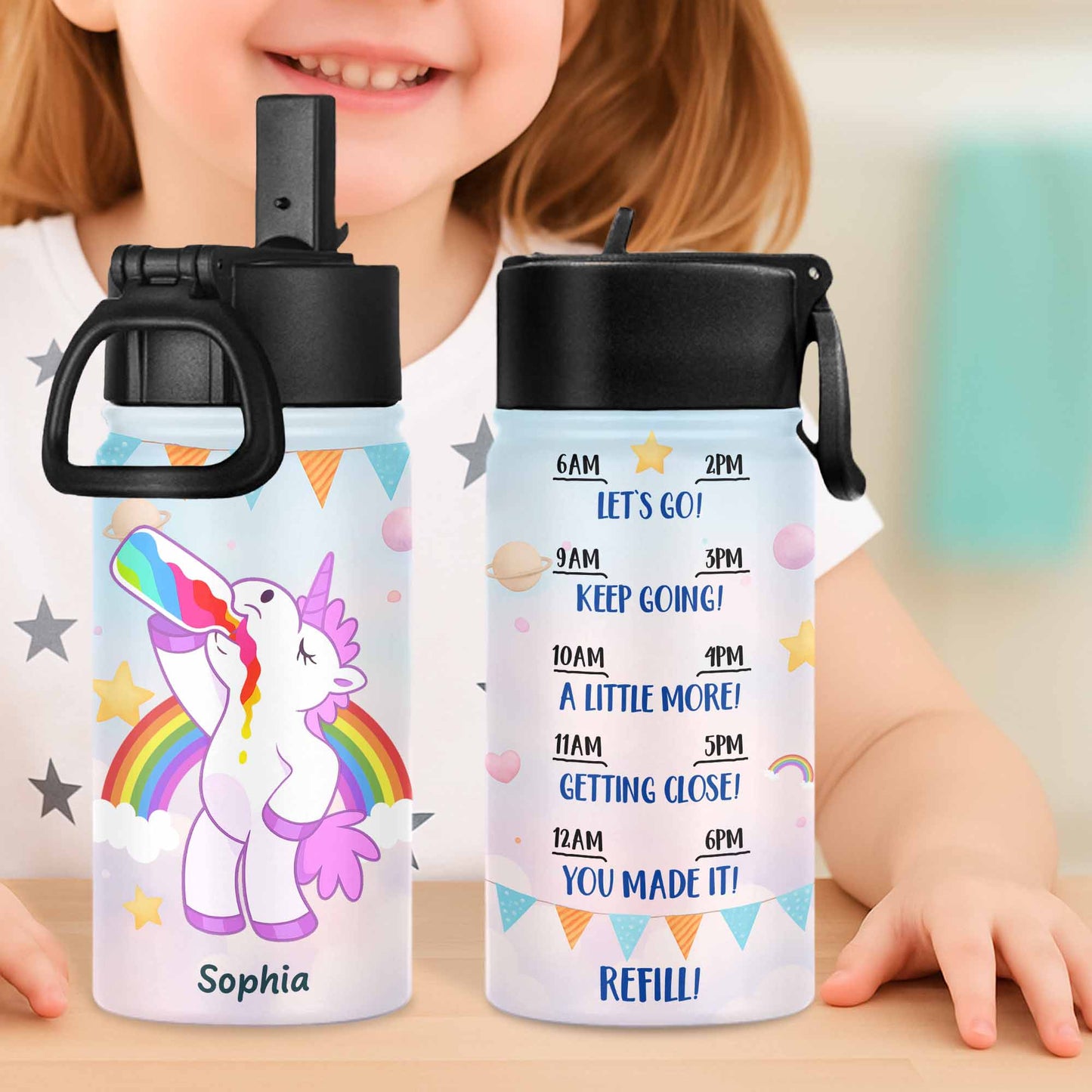 Let's Go Keep Going Motivational Unicorn Water Bottle