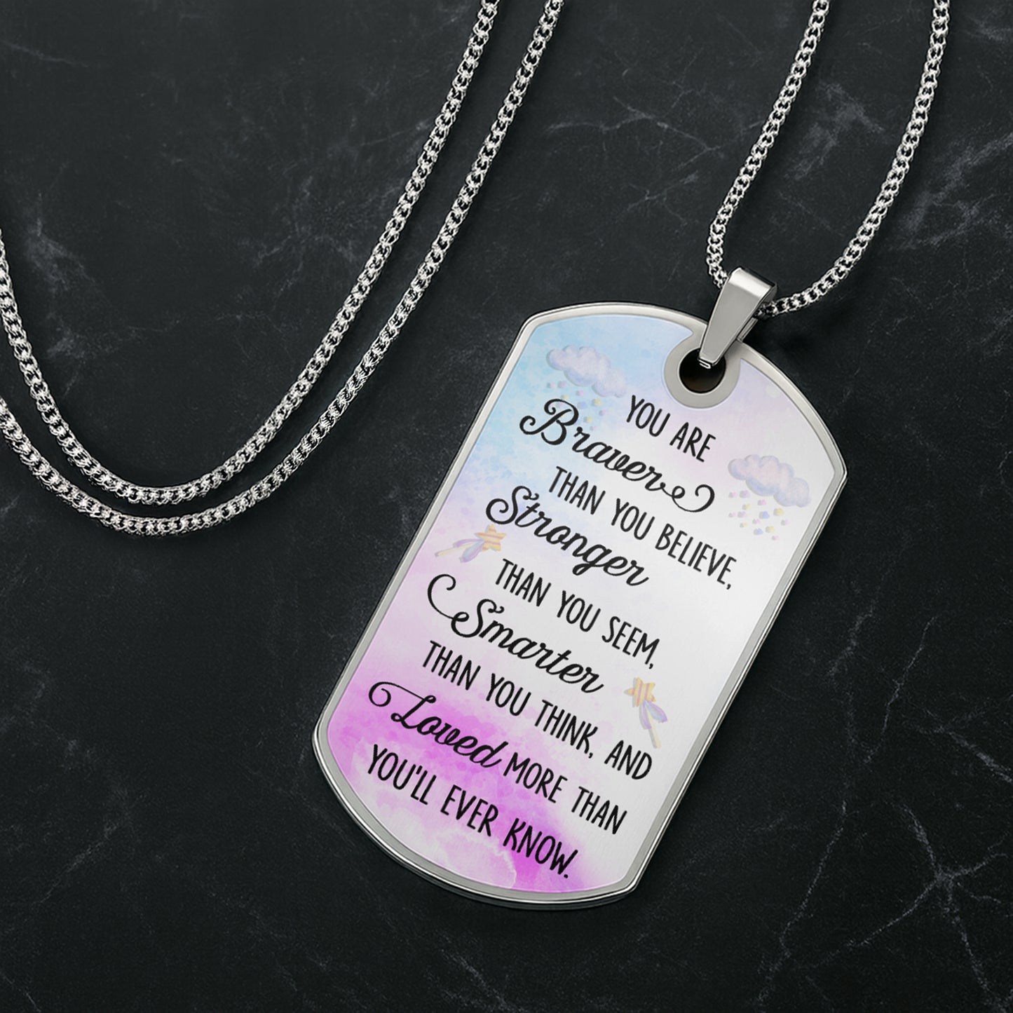 Braver Than You Believe, Stronger Than You Seem, Smarter Than You Think - Personalized Custom Dog Tag Necklace - KID136_DTNECK