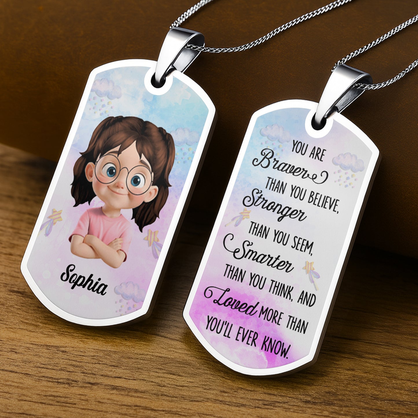 Braver Than You Believe, Stronger Than You Seem, Smarter Than You Think - Personalized Custom Dog Tag Necklace - KID136_DTNECK