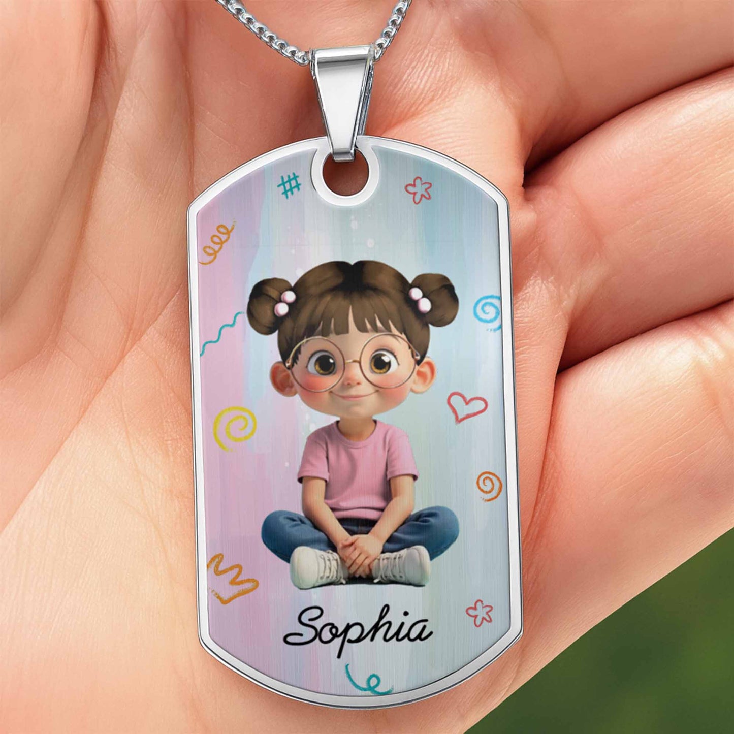 Adorable Cartoon Girl Dog Tag Necklace