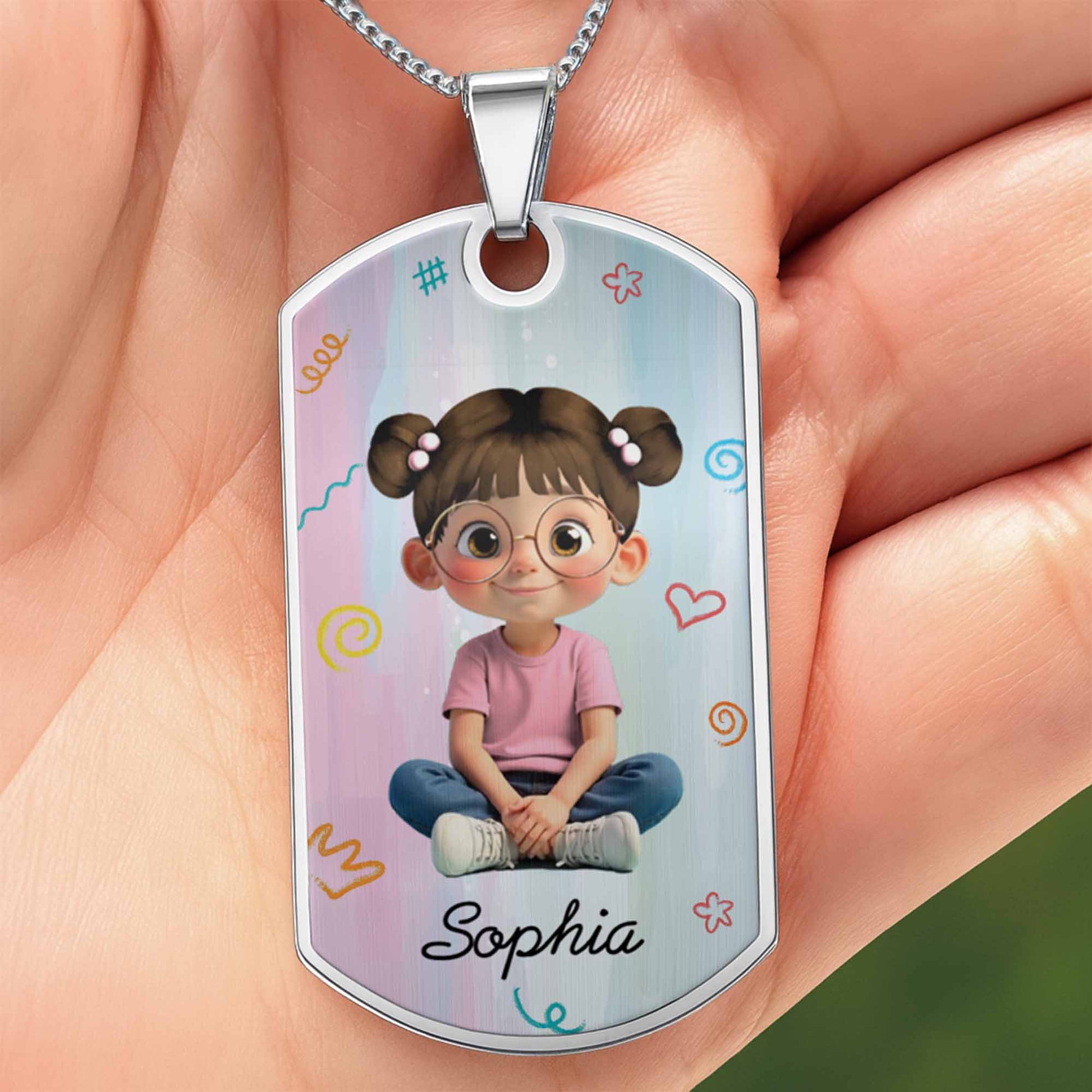 Adorable Cartoon Girl Dog Tag Necklace