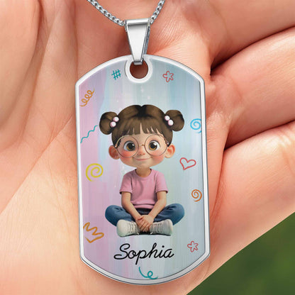 Adorable Cartoon Girl Dog Tag Necklace