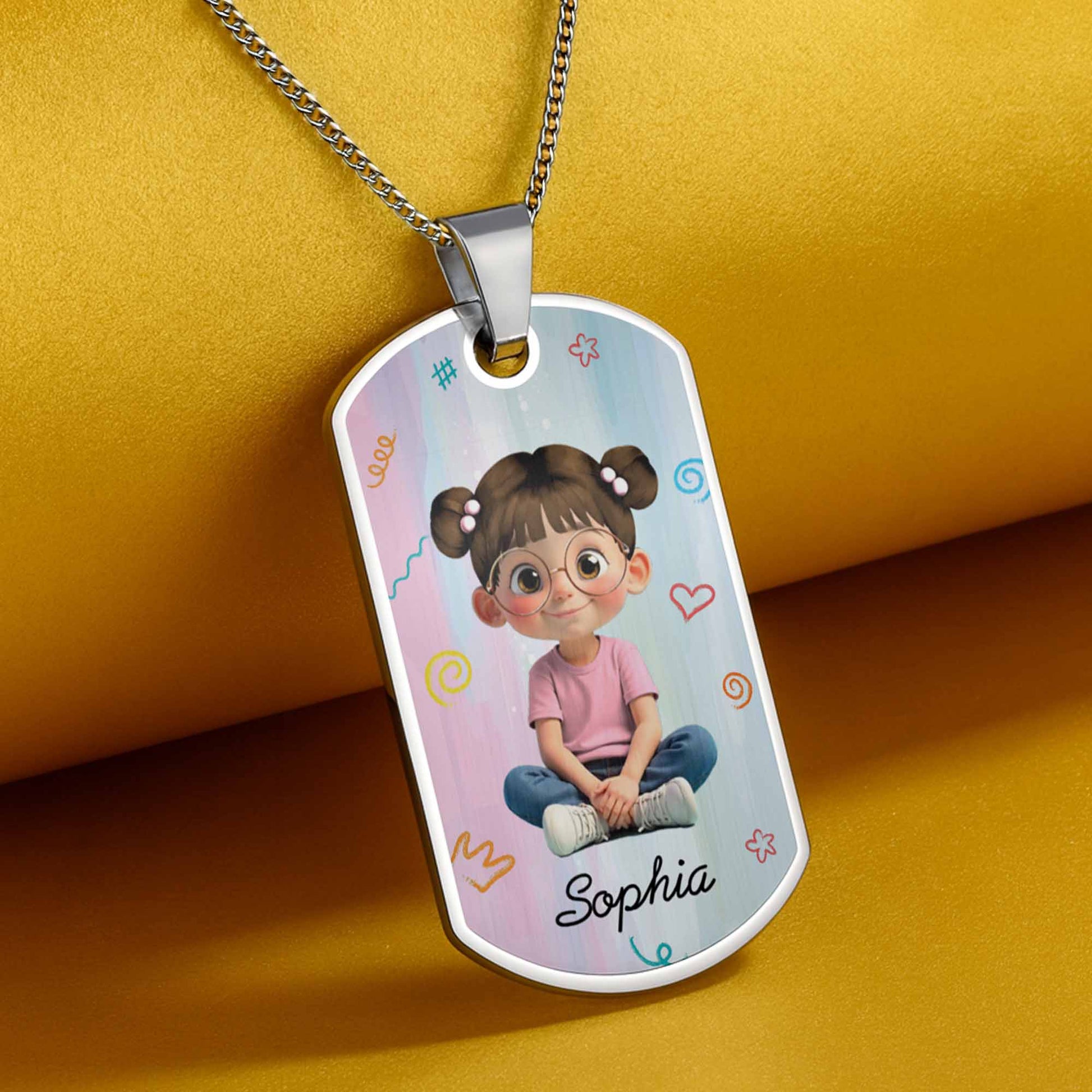 Adorable Cartoon Girl Dog Tag Necklace
