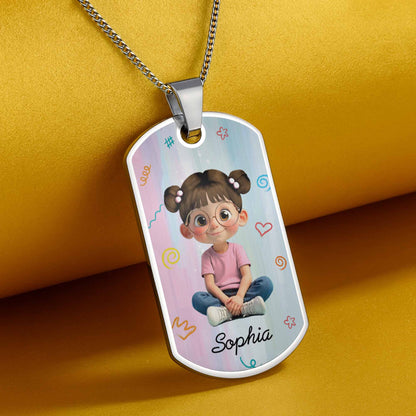 Adorable Cartoon Girl Dog Tag Necklace