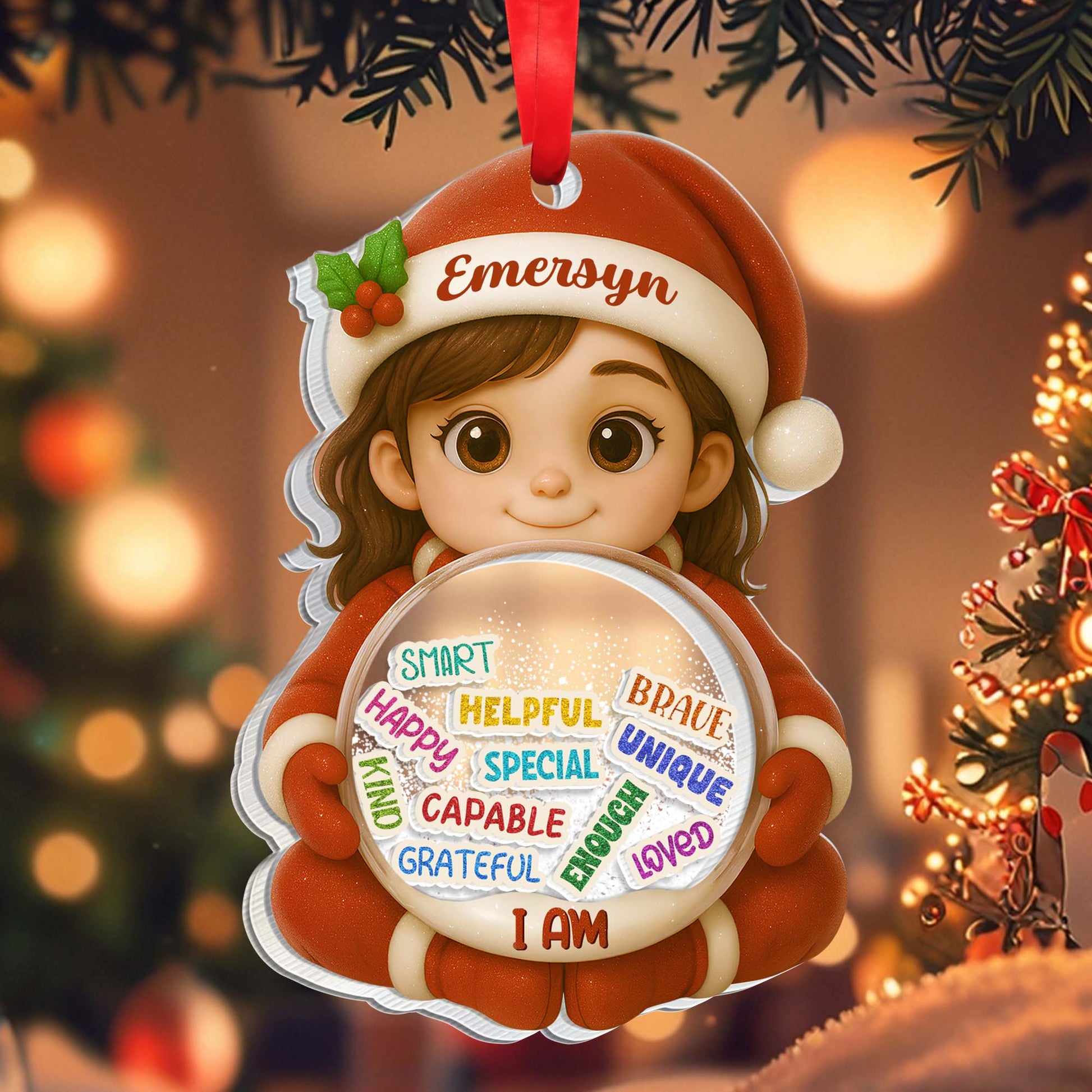 Smart, Helpful, Brave, Unique, Snow Globe Design