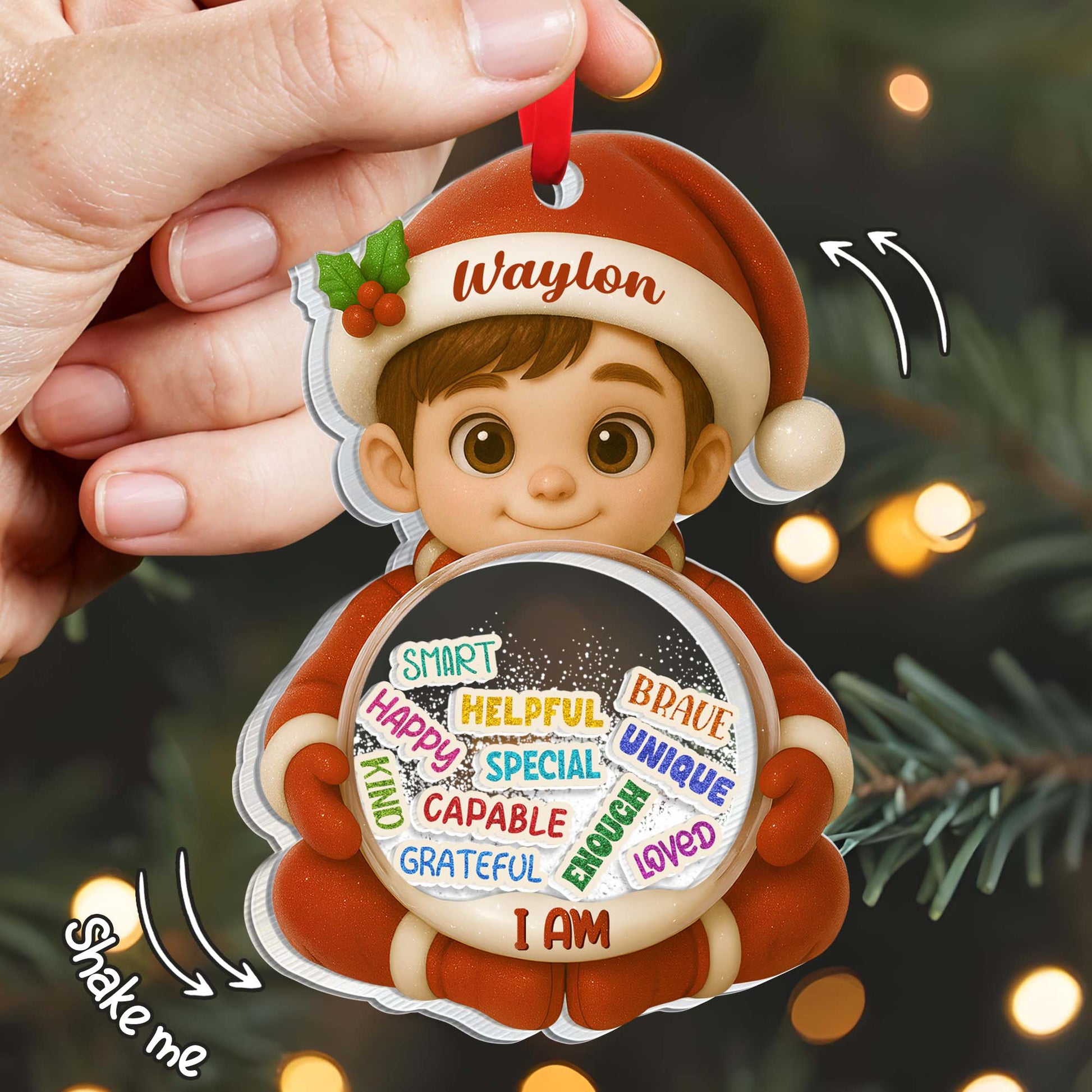 Smart, Helpful, Brave, Unique, Snow Globe Design