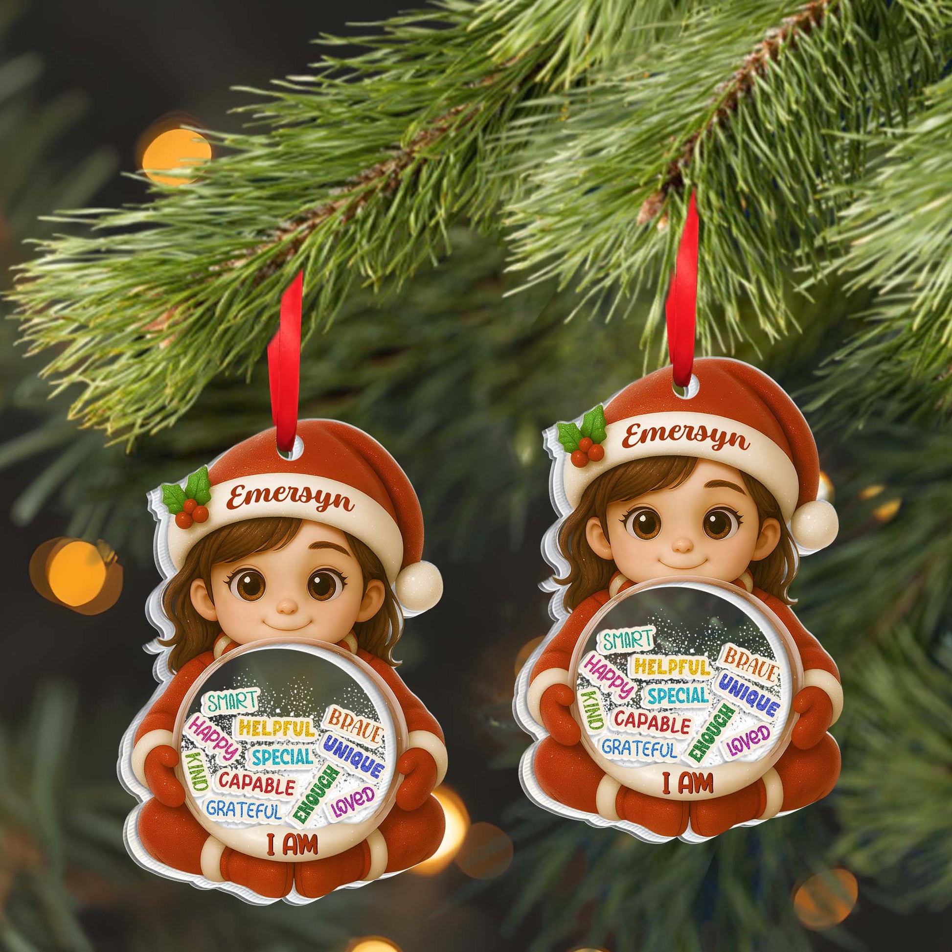 Smart, Helpful, Brave, Unique, Snow Globe Design