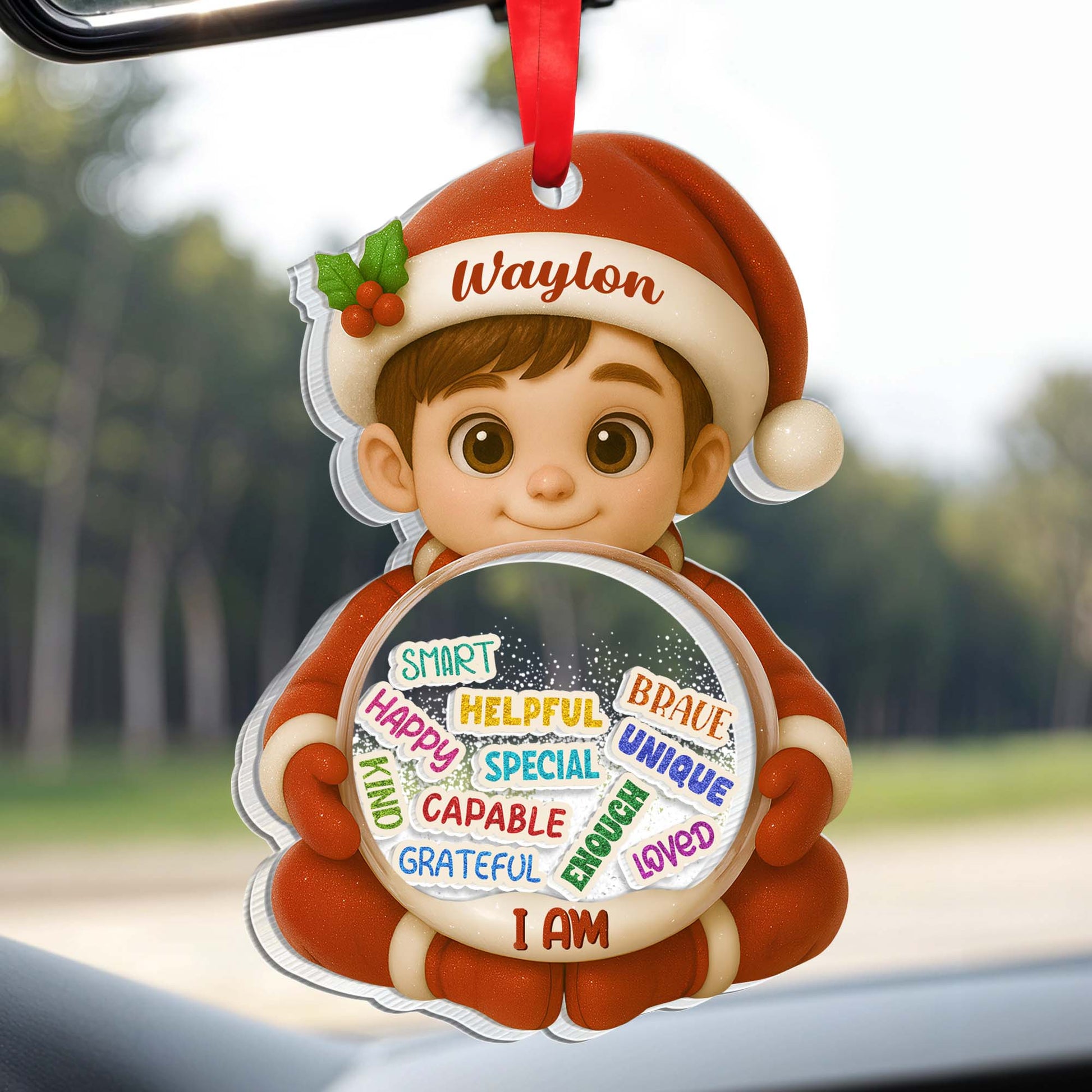 Smart, Helpful, Brave, Unique, Snow Globe Design