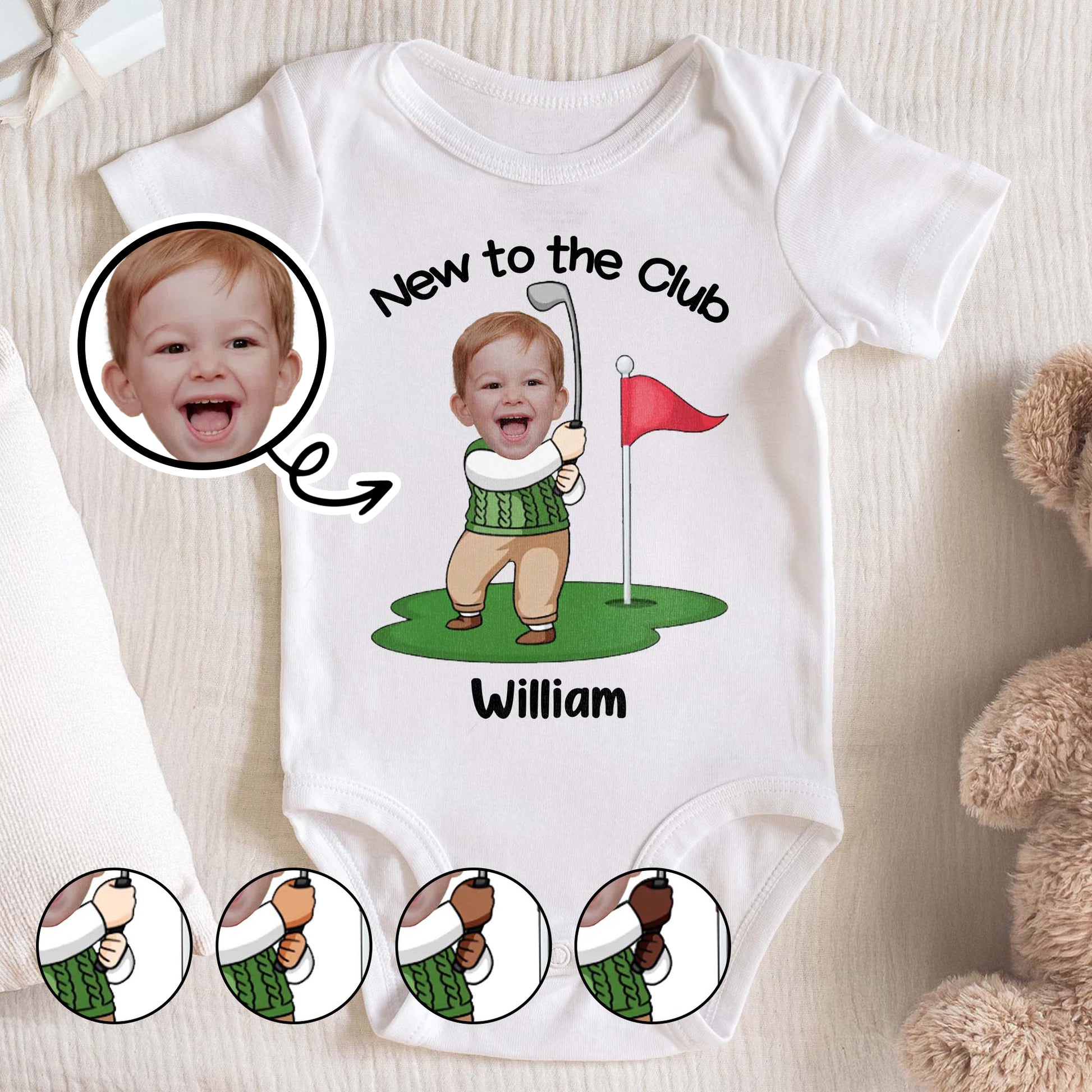 New To The Club Baby With Golf Club And Flag