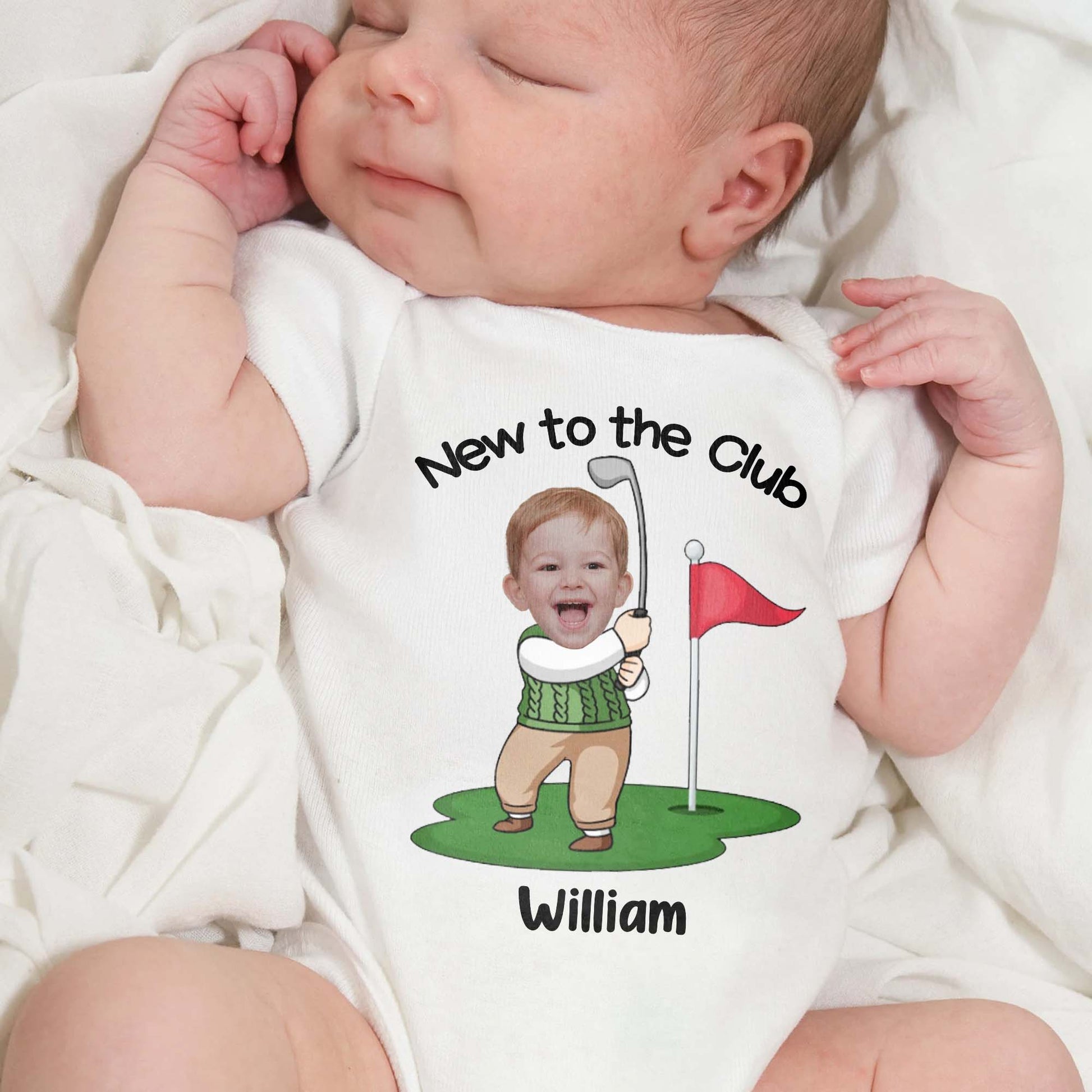 New To The Club Baby With Golf Club And Flag