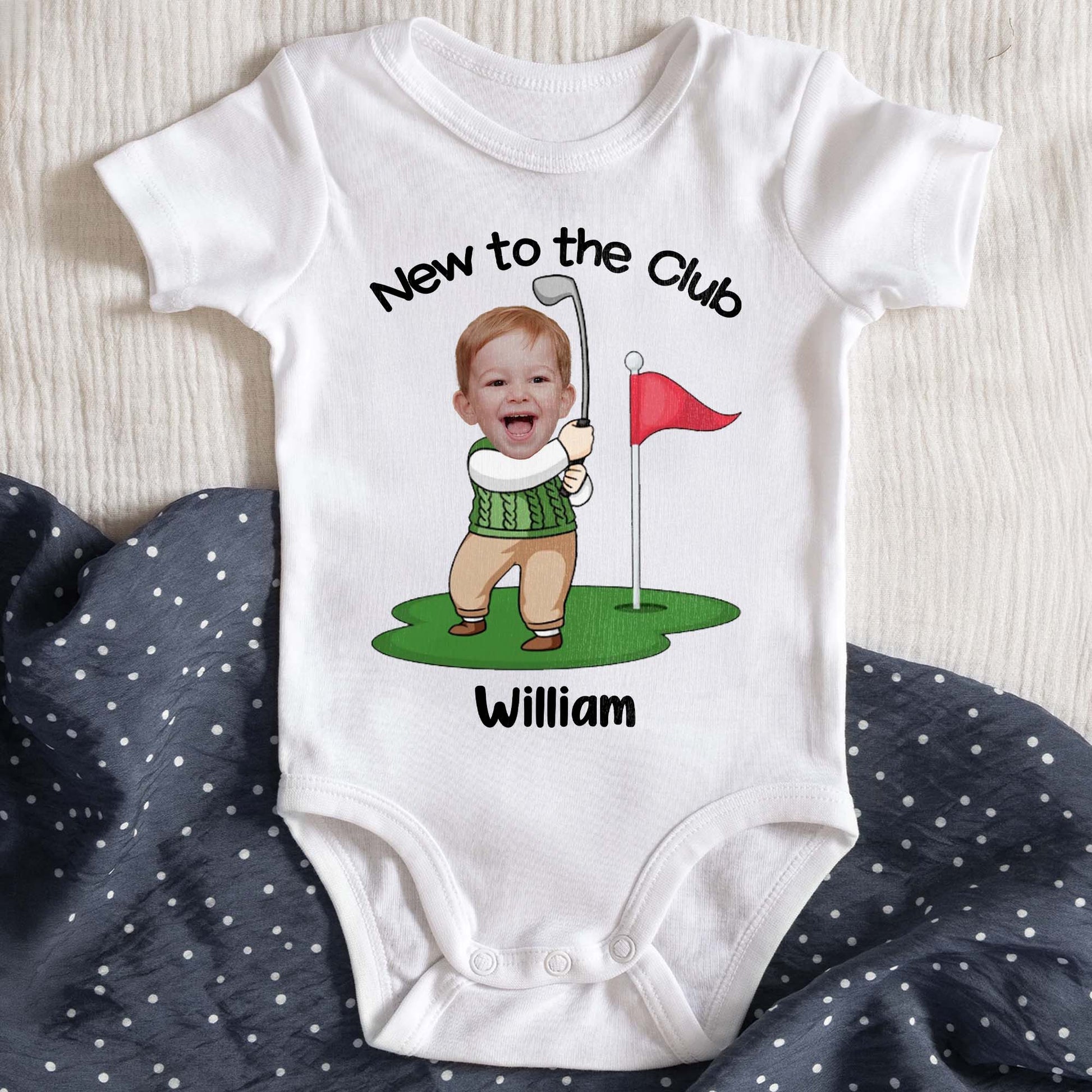 New To The Club Baby With Golf Club And Flag