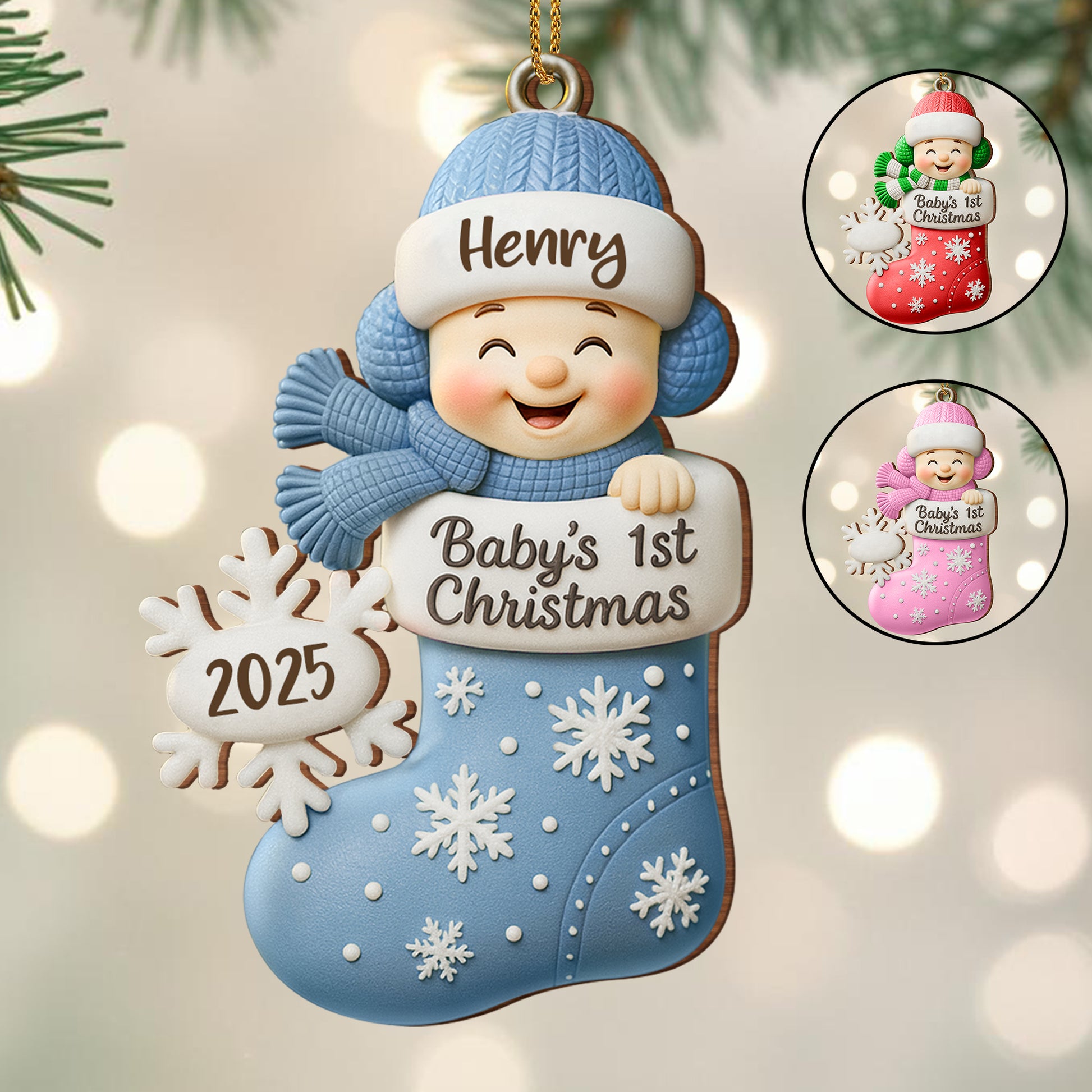 Baby's 1st Christmas, Snowflakes and Stocking