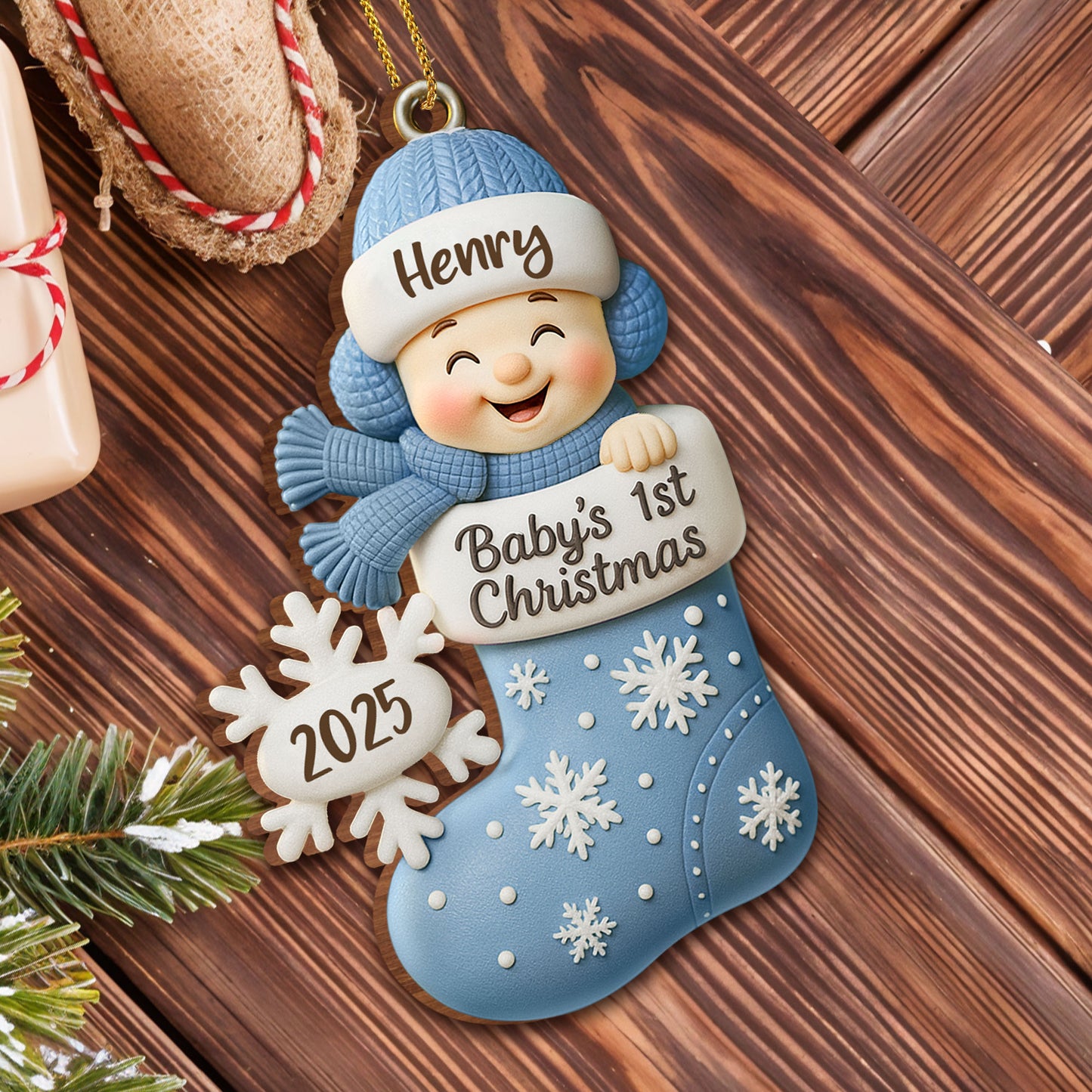 Baby's 1st Christmas, Snowflakes and Stocking