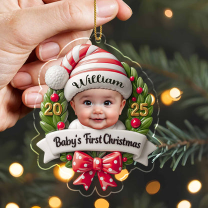 Baby's First Christmas, Baby and Christmas Wreath - Personalized Custom Acrylic Ornament, Christmas Gift - KID152_ACO