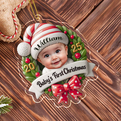 Baby's First Christmas, Baby and Christmas Wreath - Personalized Custom Acrylic Ornament, Christmas Gift - KID152_ACO