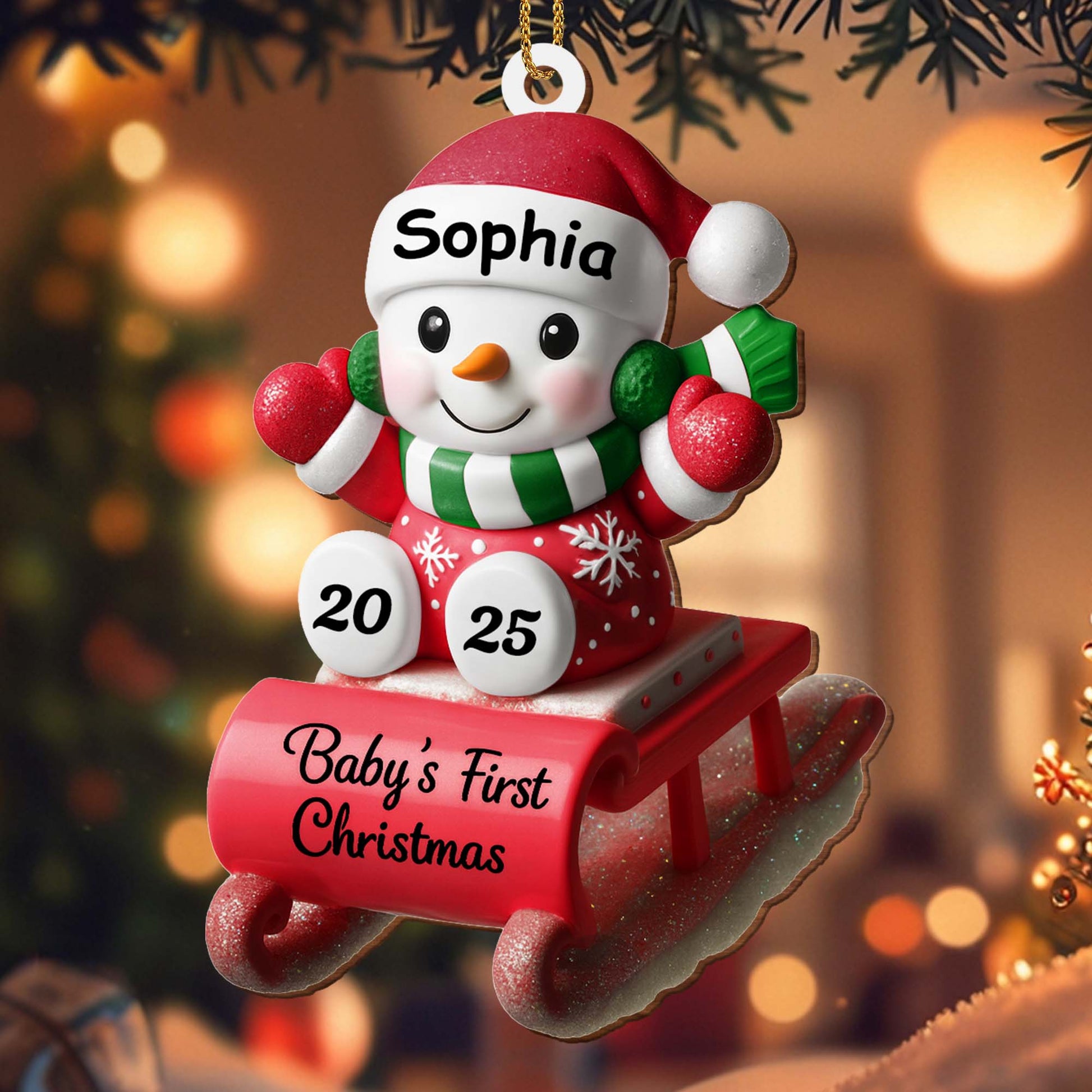 Baby's First Christmas Snowman On Sleigh