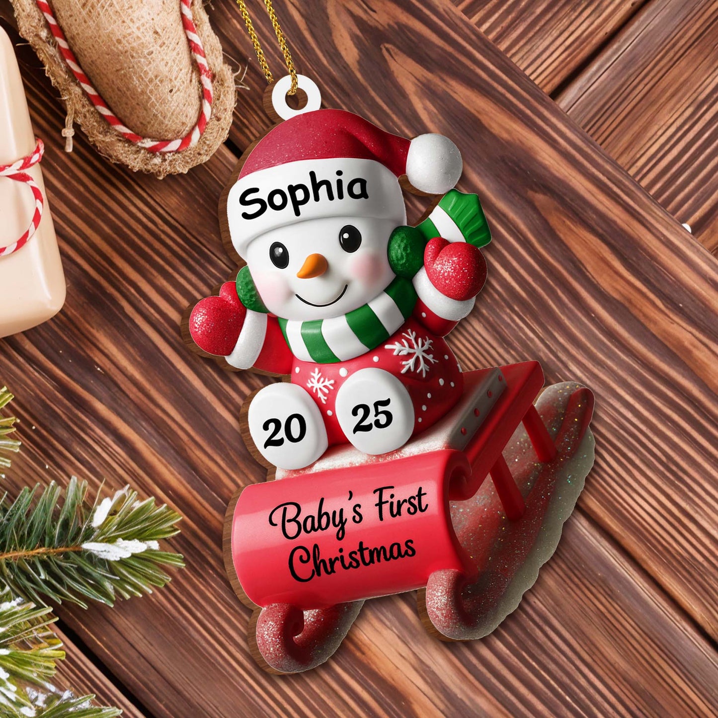 Baby's First Christmas Snowman On Sleigh