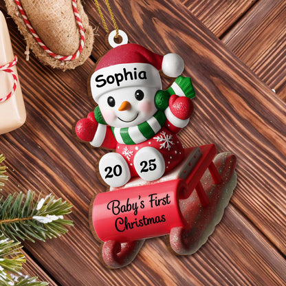 Baby's First Christmas Snowman On Sleigh