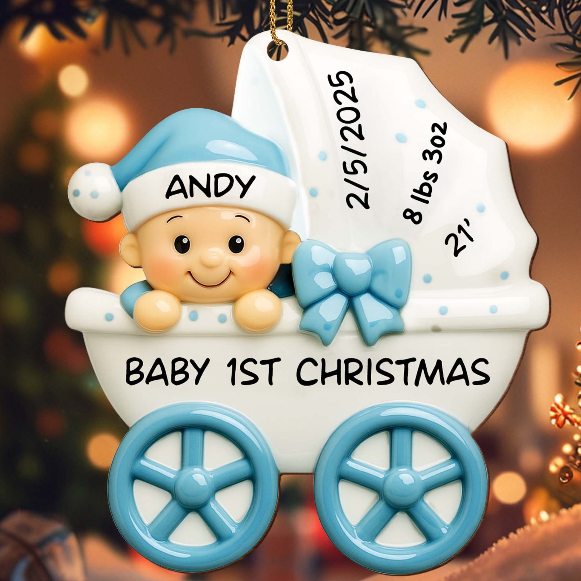 Baby 1st Christmas, Stroller And Bow