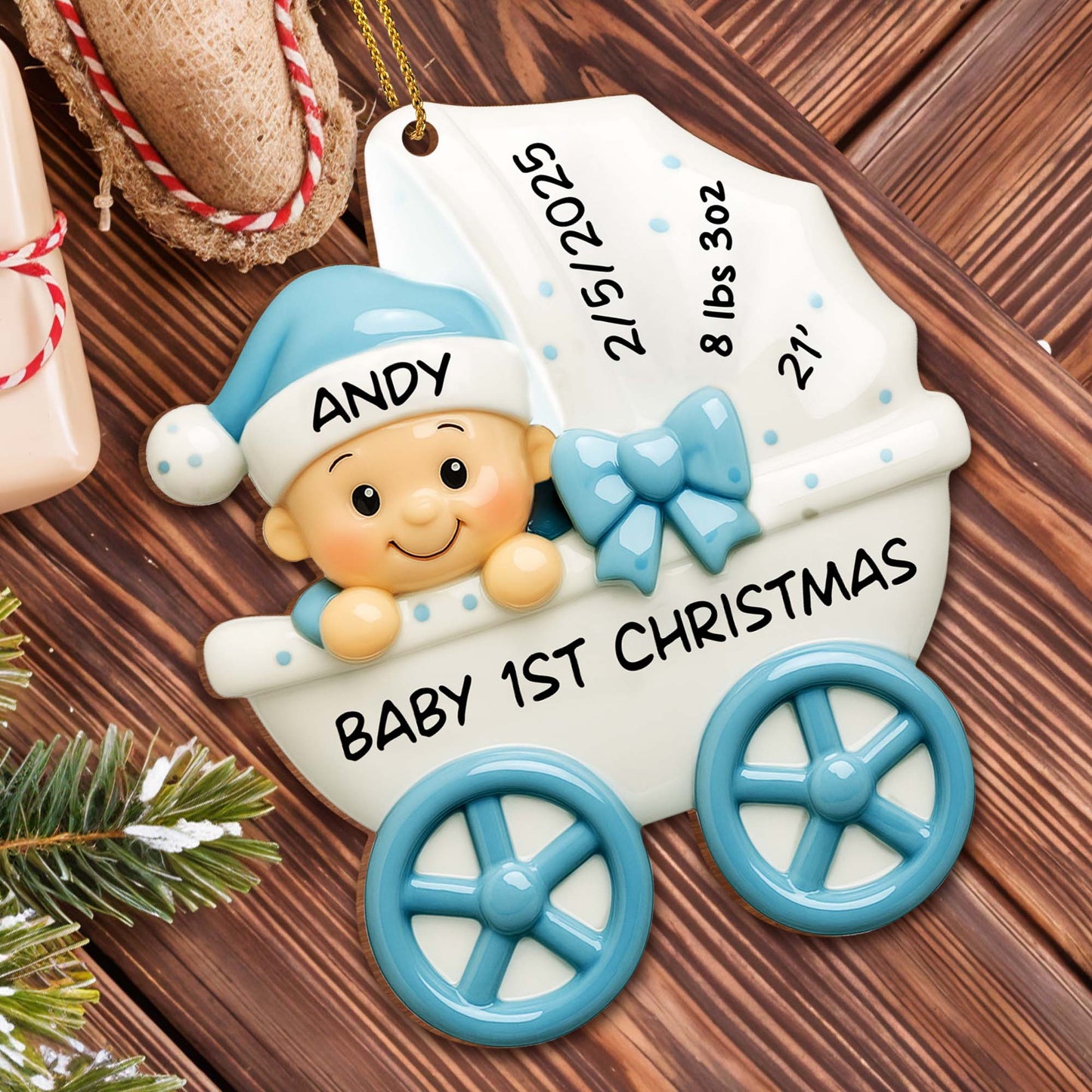 Baby 1st Christmas, Stroller And Bow