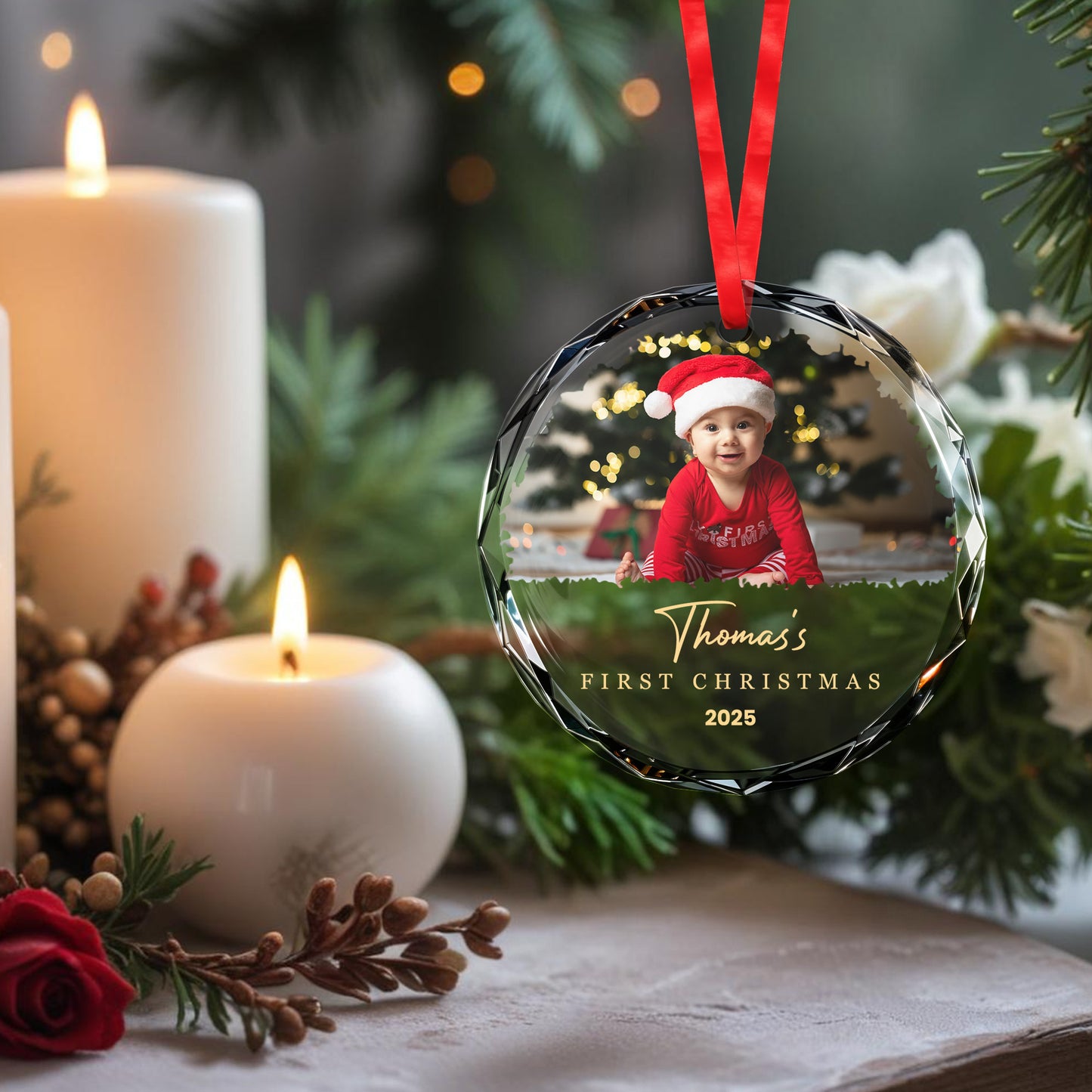 First Christmas, Baby With Santa Hat