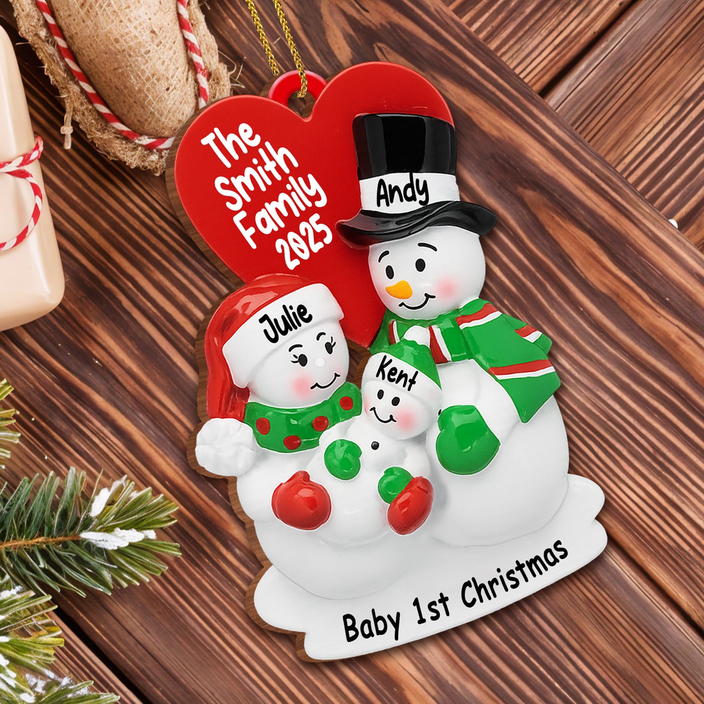 Baby 1st Christmas With Snowman And Heart
