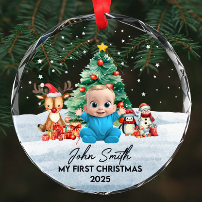 My First Christmas, Baby With Reindeer And Snowman