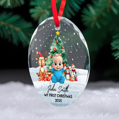 My First Christmas, Baby With Reindeer And Snowman