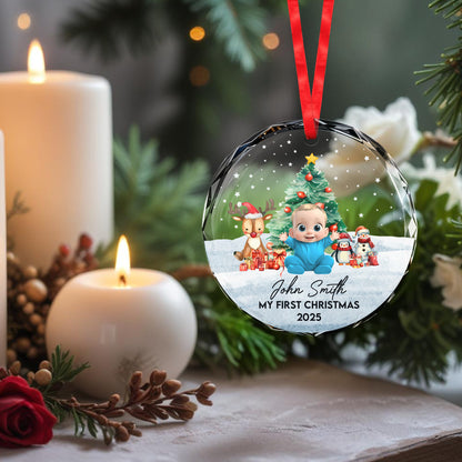 My First Christmas, Baby With Reindeer And Snowman